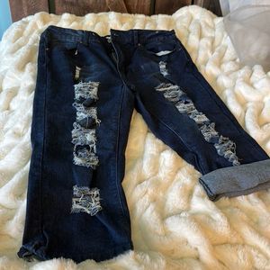 AQ CAPRI JEANS, distressed capri jeans, new condition